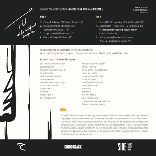 1. Tu Che Mi Puoi Capire - Tony Carnevale (LP, Album + CD, Album)